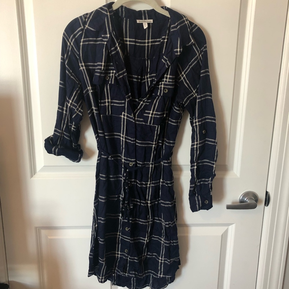 Long sleeve blue plaid dress